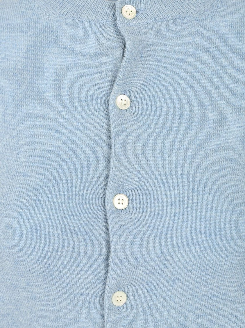 Light Blue Wool Cardigan with Round Neckline