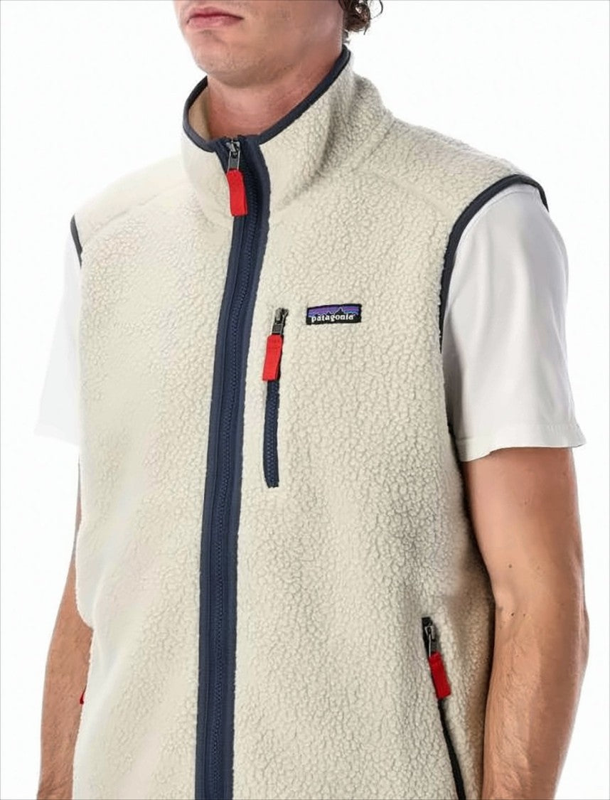 Textured Fleece Vest with High Collar