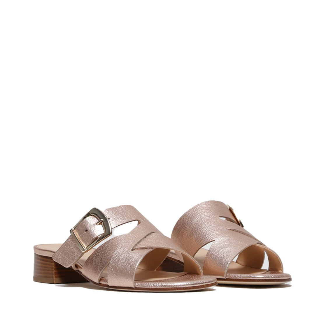 Copper Leather Slipper With Cross And Golden Buckle