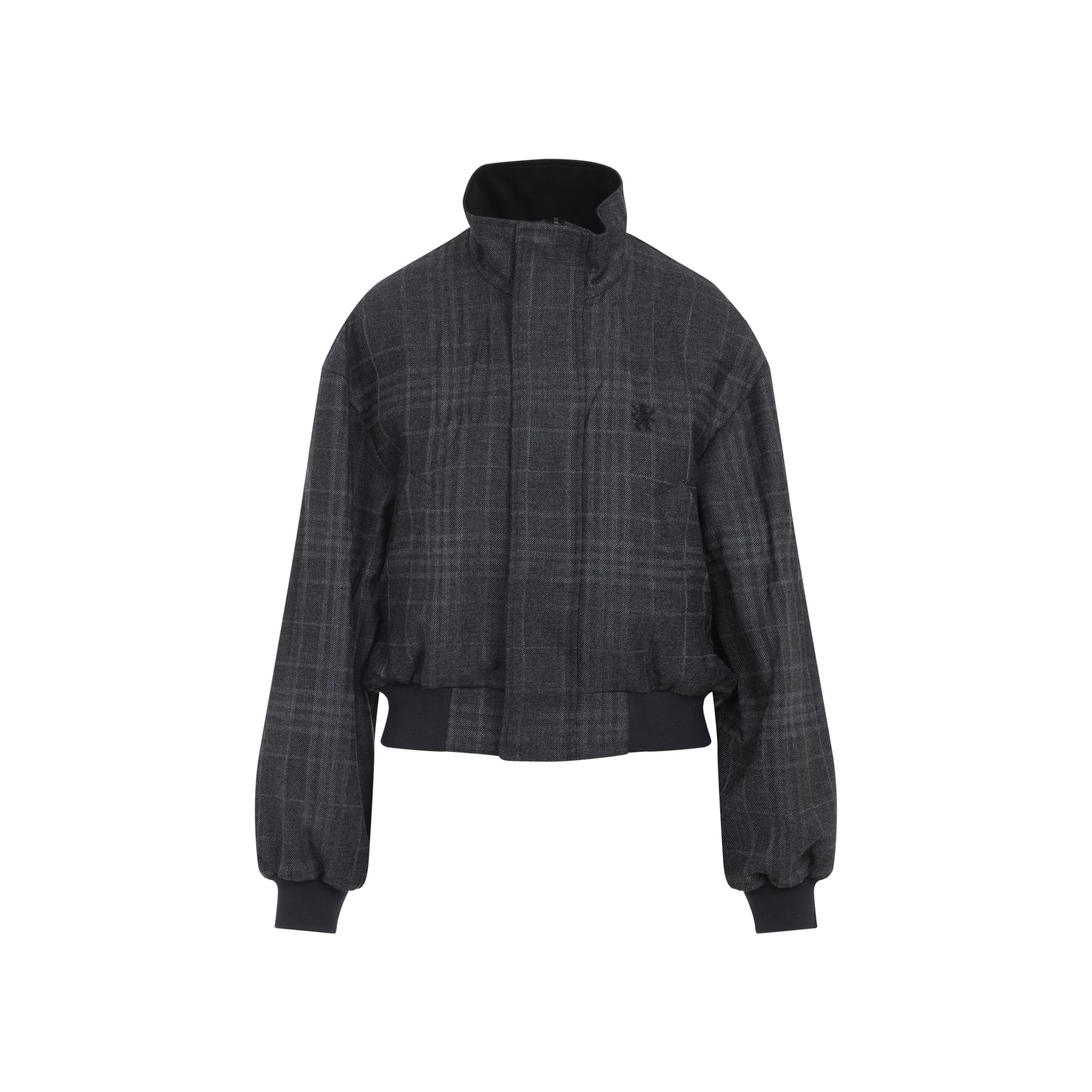 Cropped Plaid Jacket with High Collar
