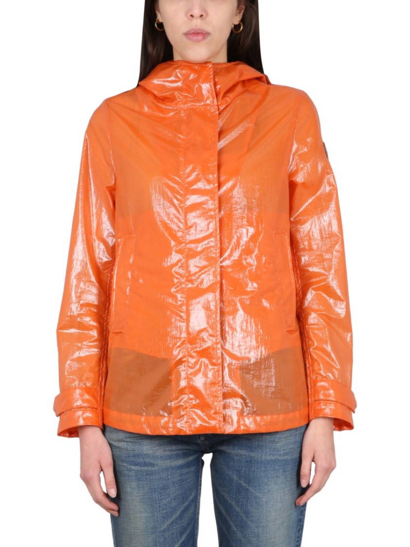Glossy Waxed Jacket With High Neck
