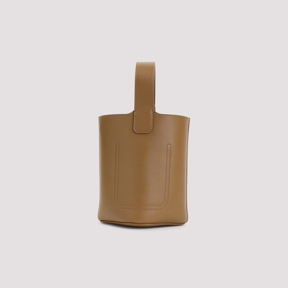 Brown Calf Leather Pebble Mini Bucket Bag