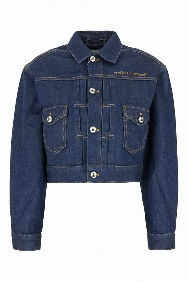 Cropped Denim Jacket with Classic Collar