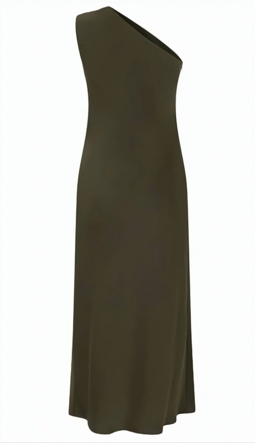 Olive One Shoulder Midi Dress