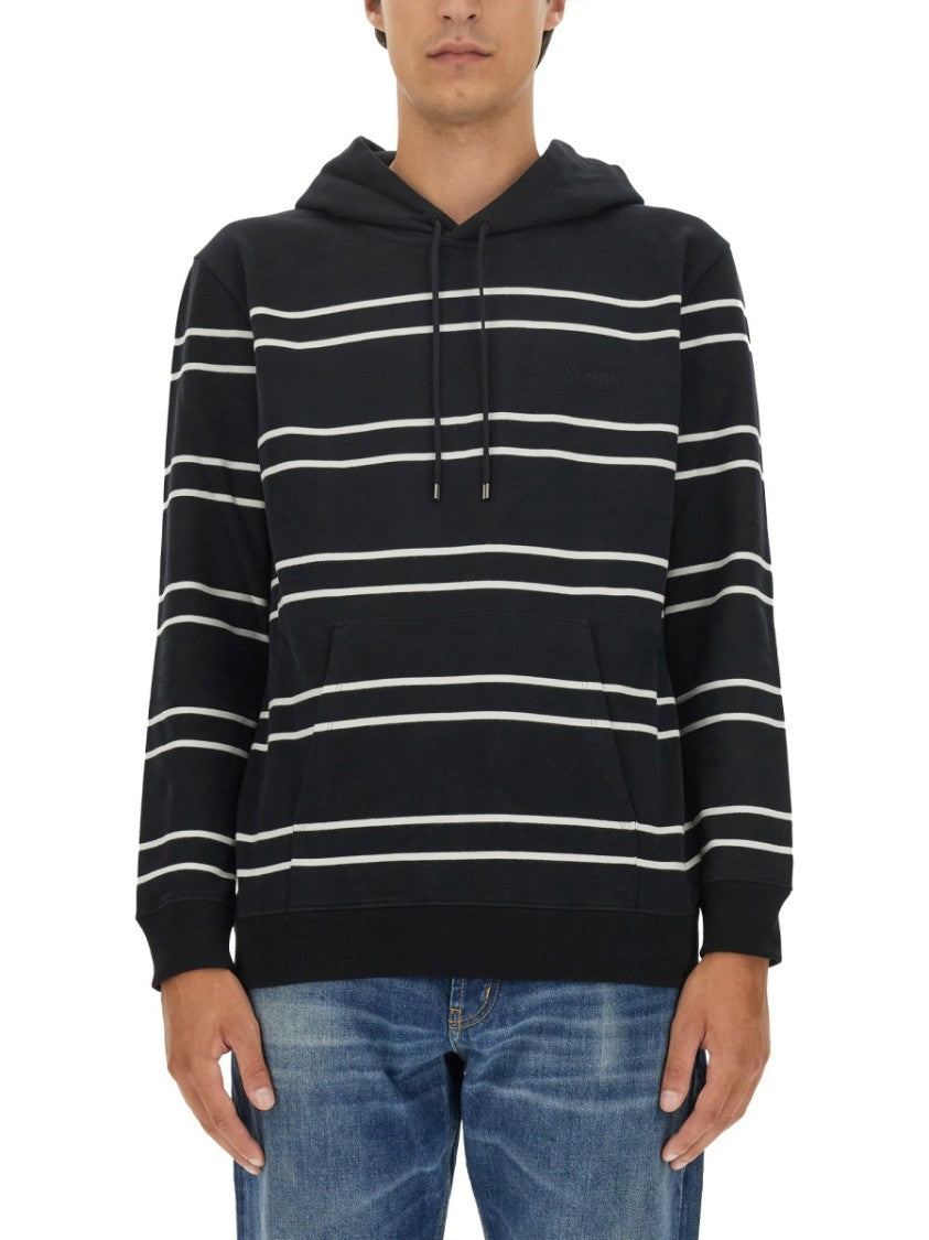 Horizontal Stripe Black Hoodie With Relaxed Fit