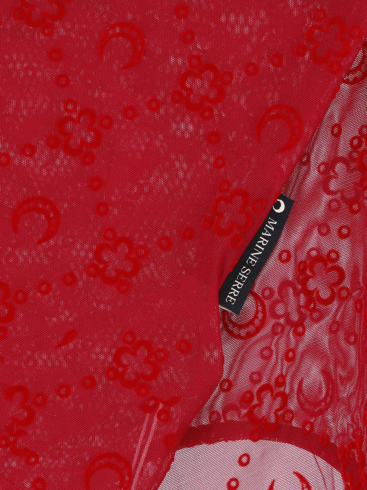Red Moonogram Flocked Mesh Fitted Top
