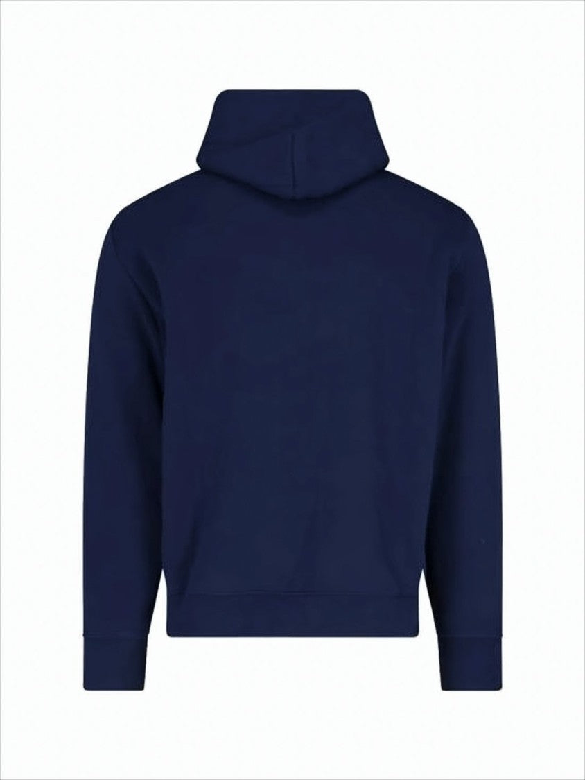 Navy Blue Pullover Hoodie With Front Pocket And Bold Lettering