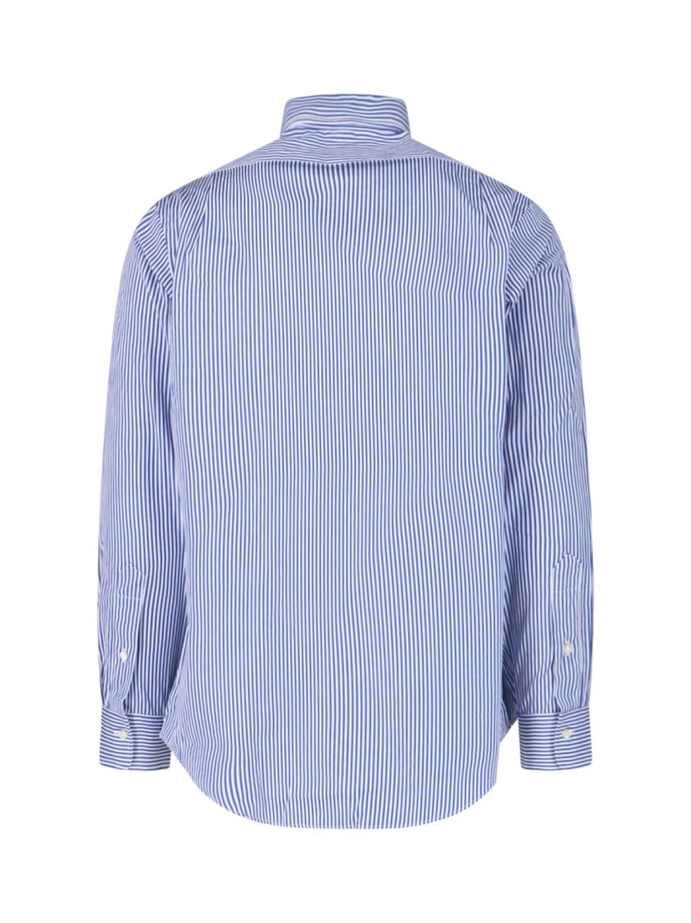 Blue And White Striped Button-Down Shirt With Embroidered Logo