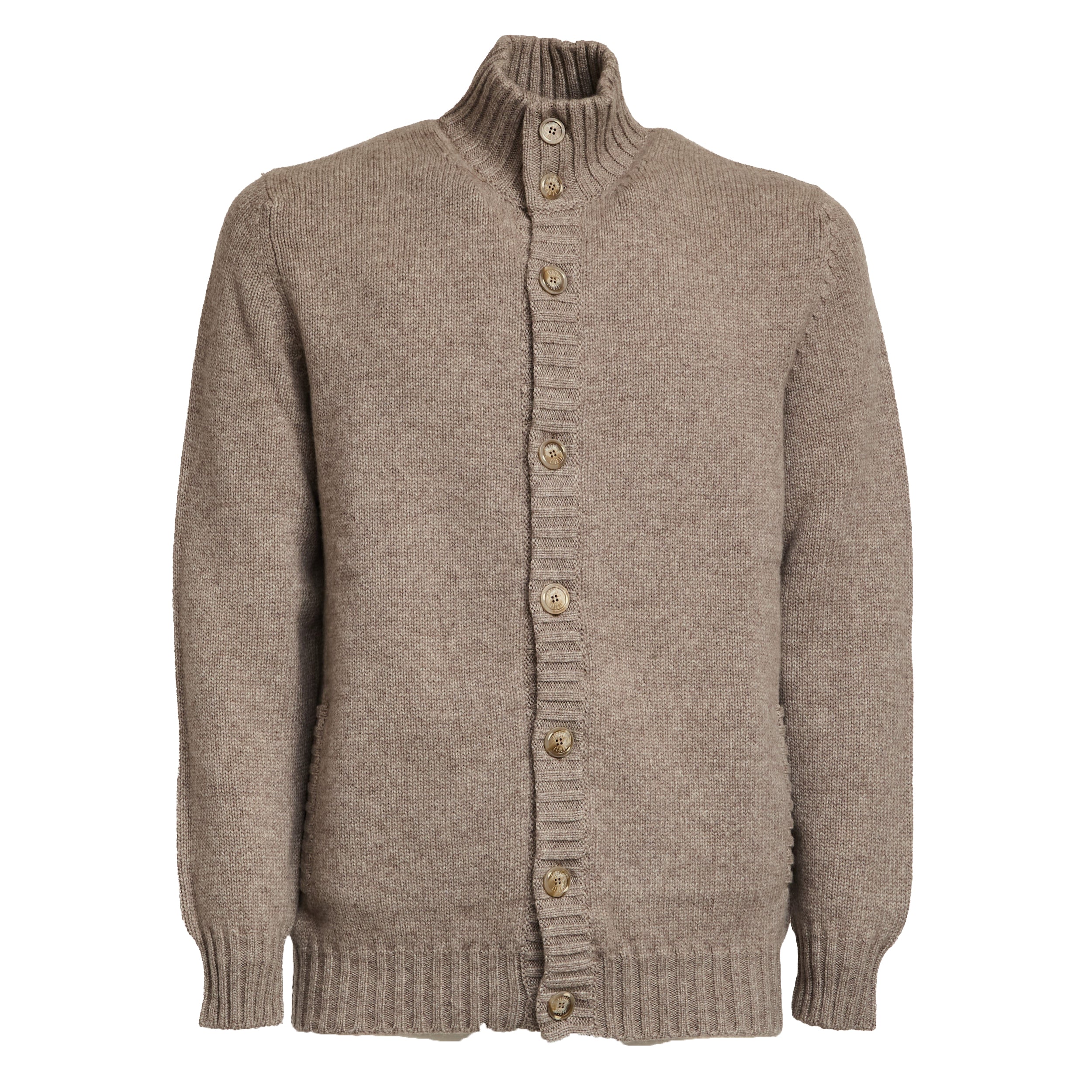 Beige Cashmere Cardigan with Ribbed Detailing