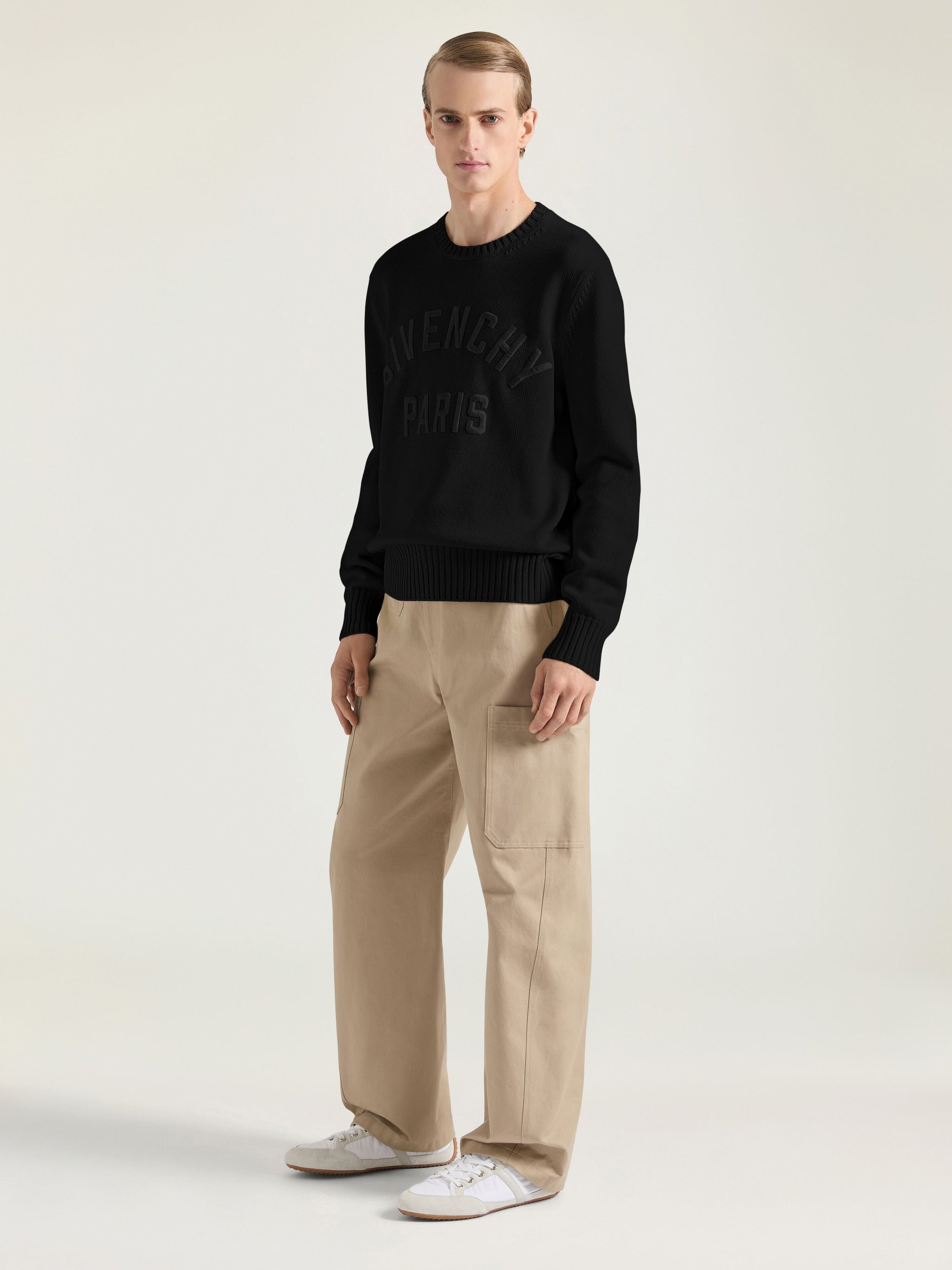 Black Embossed Detail Crew Neck Sweater