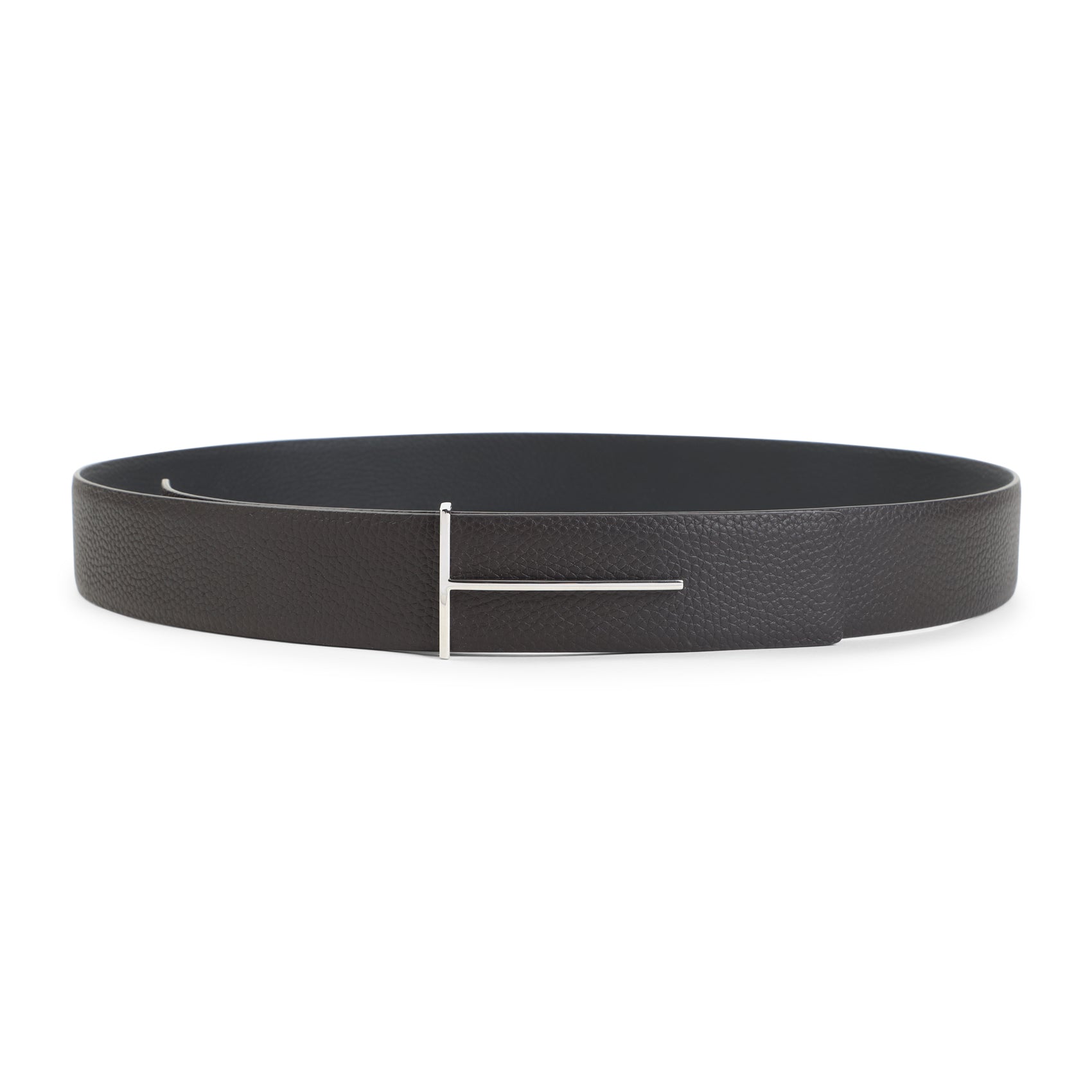 Textured Calf Leather Belt with Rectangular Metallic Buckle