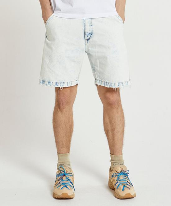 Light Wash Denim Shorts With Distressed Finish
