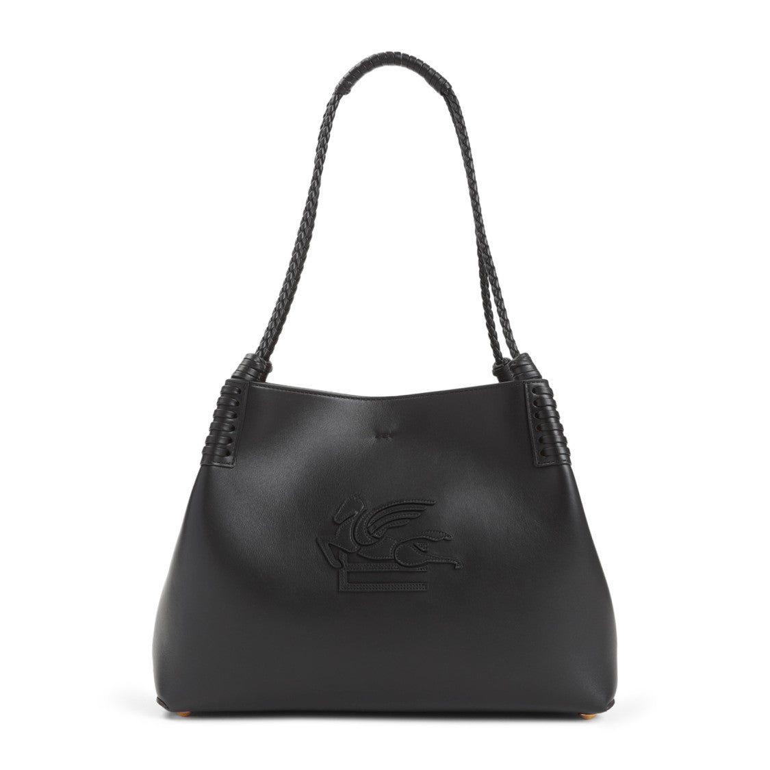 Black Leather Braided Strap Handbag