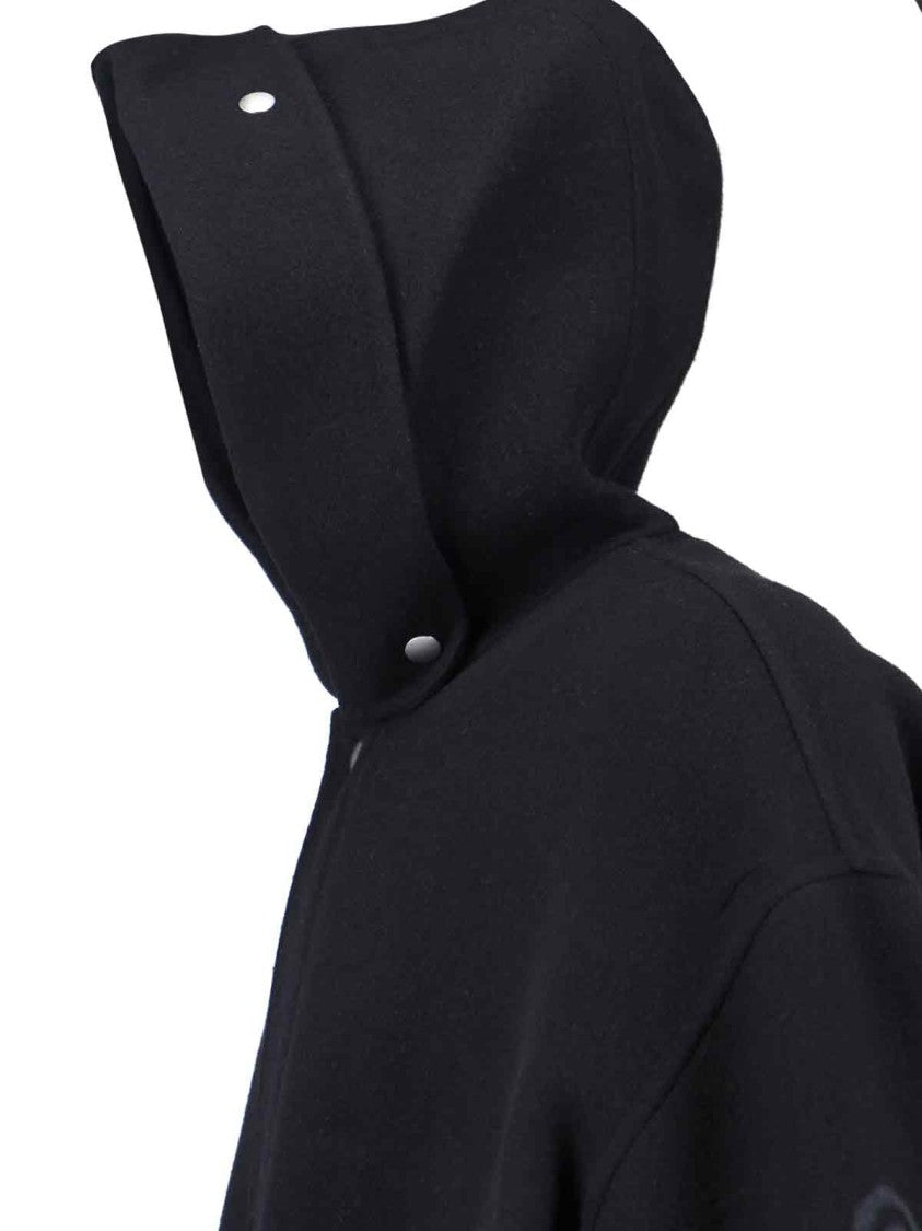 Virgin Wool Coat With Logo Detail – Black
