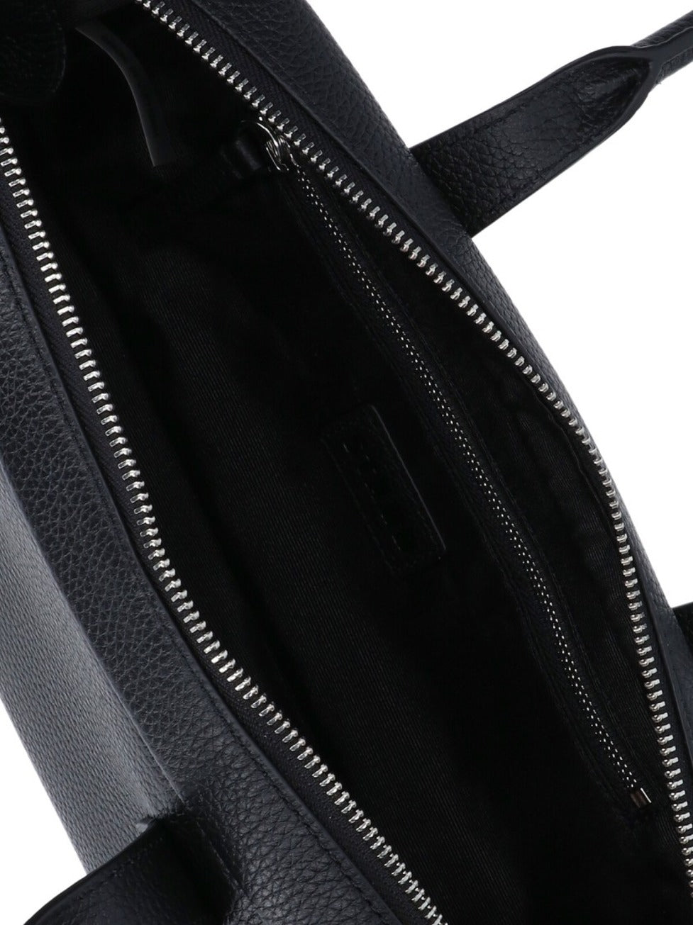 Textured Black Leather Shoulder Bag With Dual Zip Closure