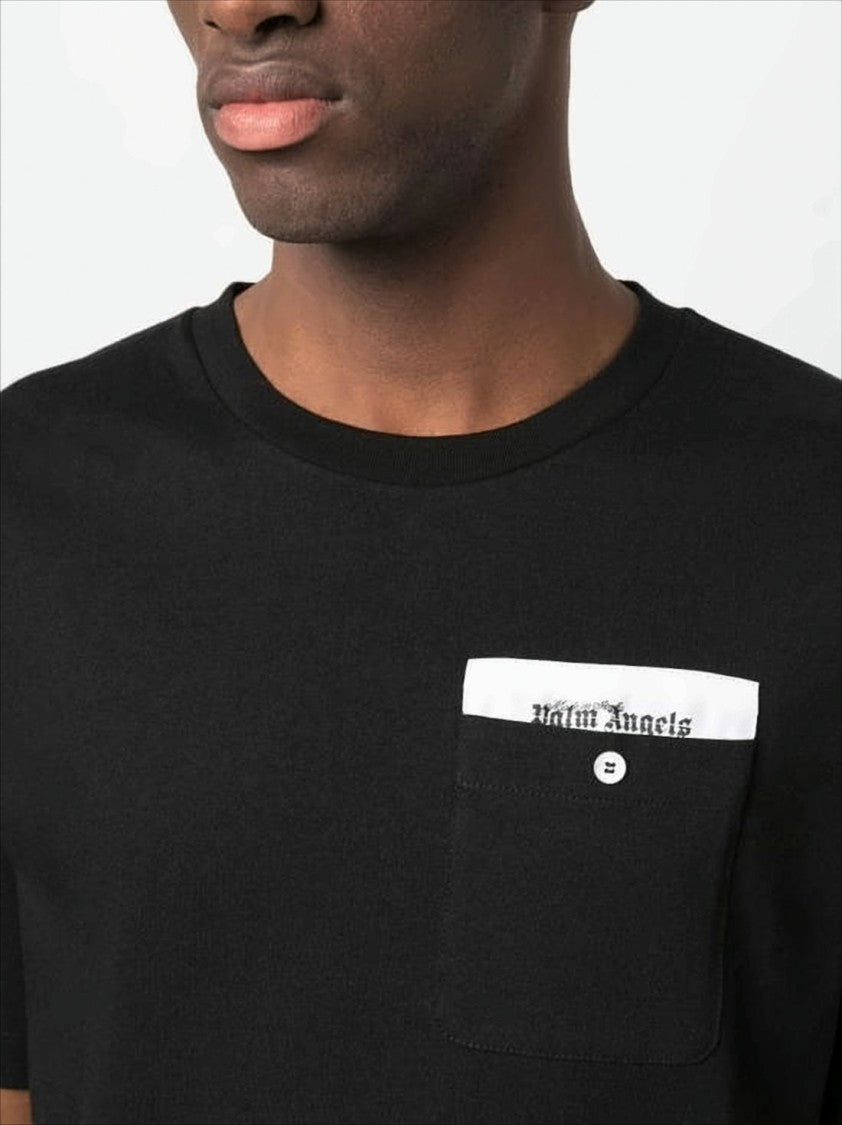 Black Short-Sleeve T-Shirt with Contrast Pocket Detail