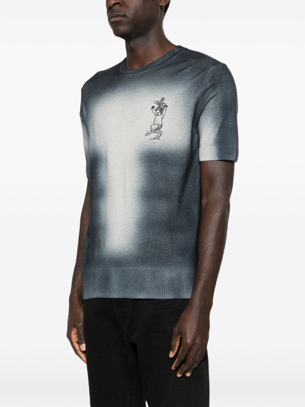 Gradient Knit Blue T-Shirt With Ribbed Details