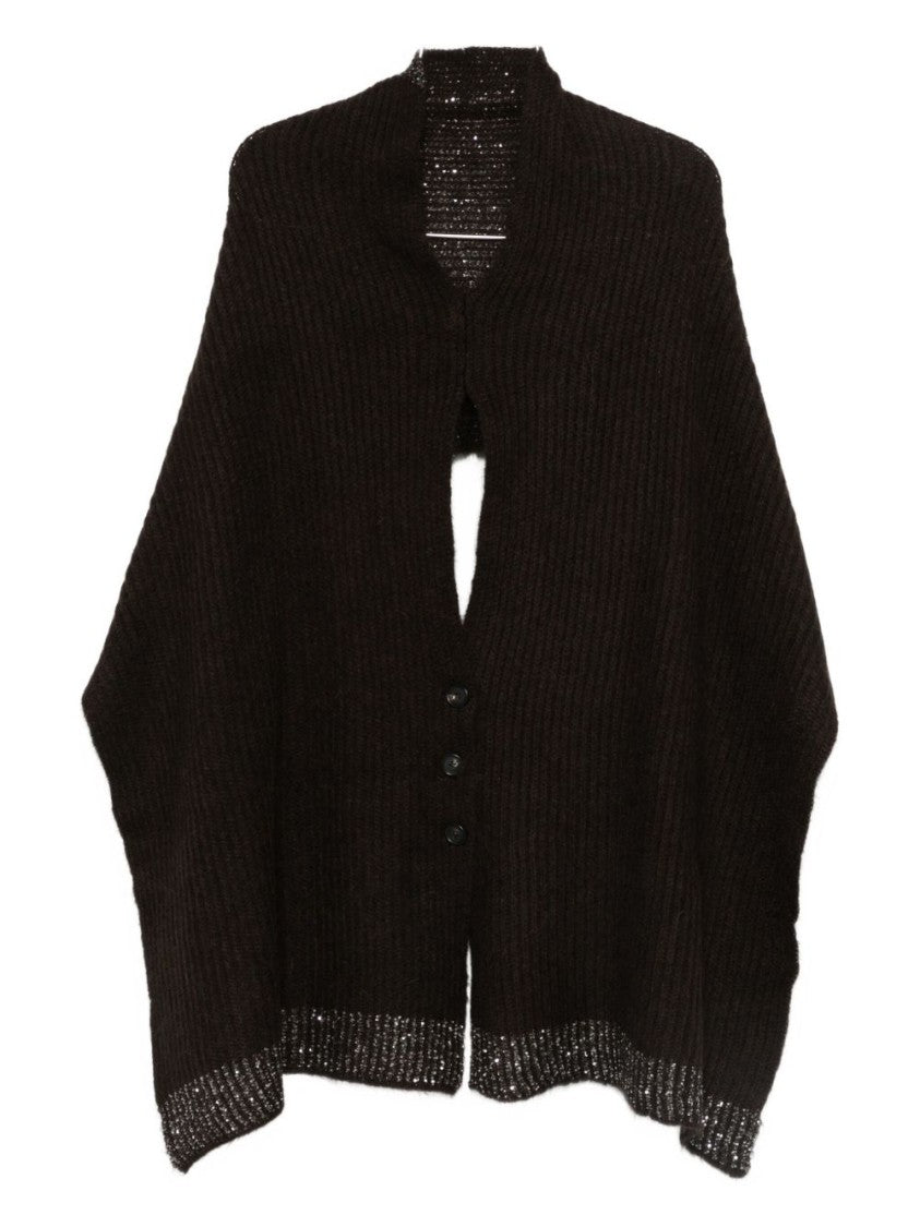 Open-Front Alpaca-Wool Blend Cardigan with Metallic Accents