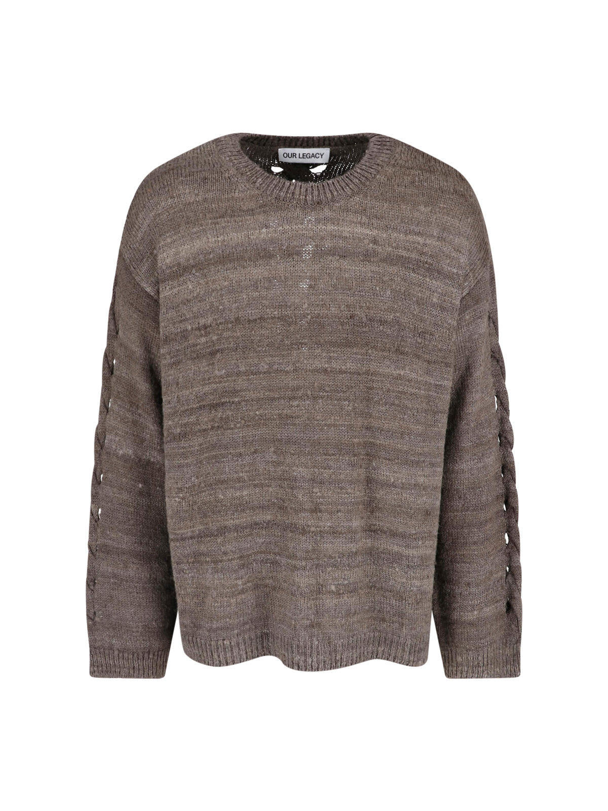 Brownish-Grey Textured Knit Loose Sweater