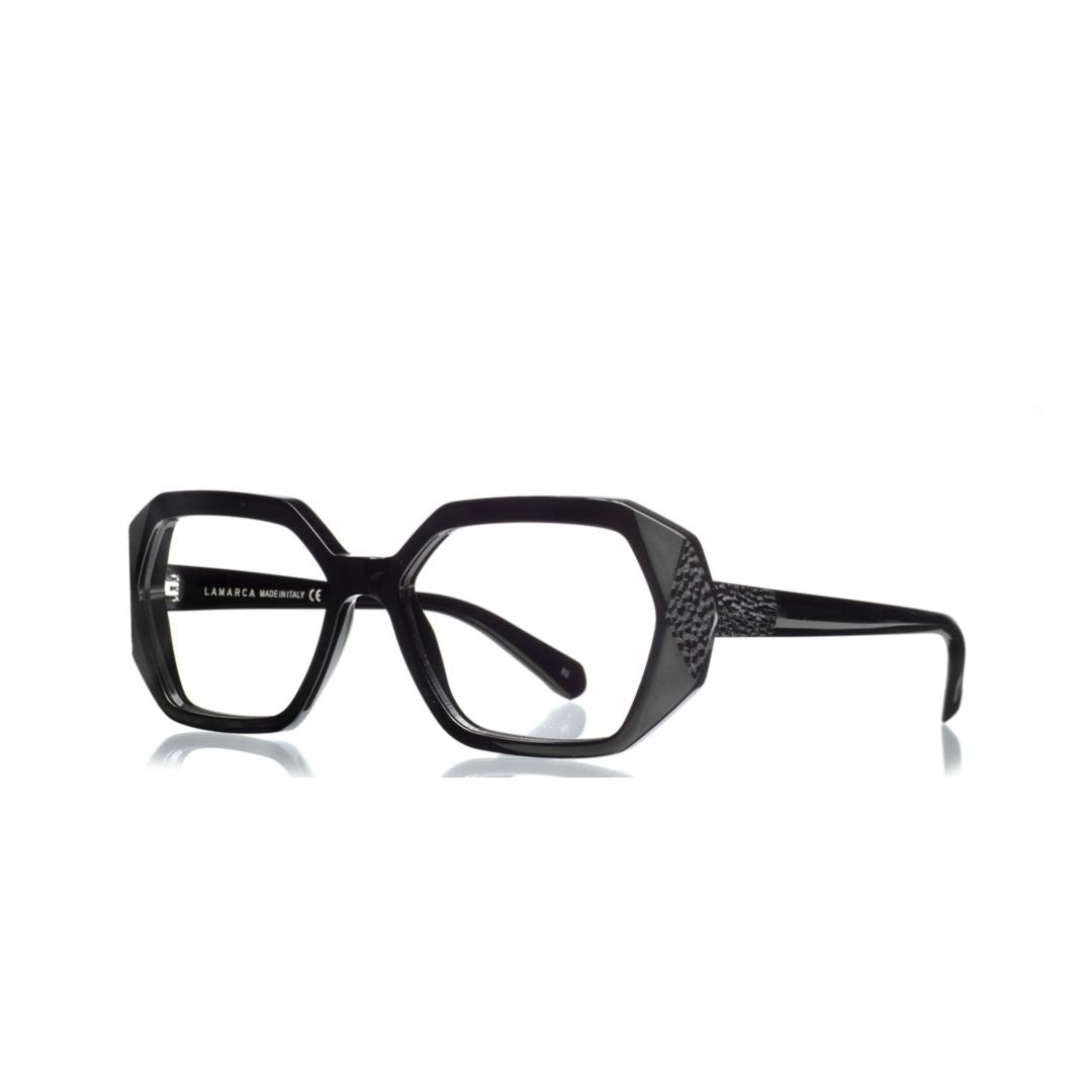 Ceselli 150 Geometric Black Acetate Eyeglasses with Textured Temples