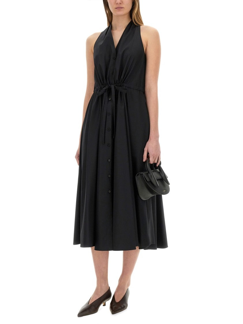 Sleeveless Black Poplin Midi Dress
