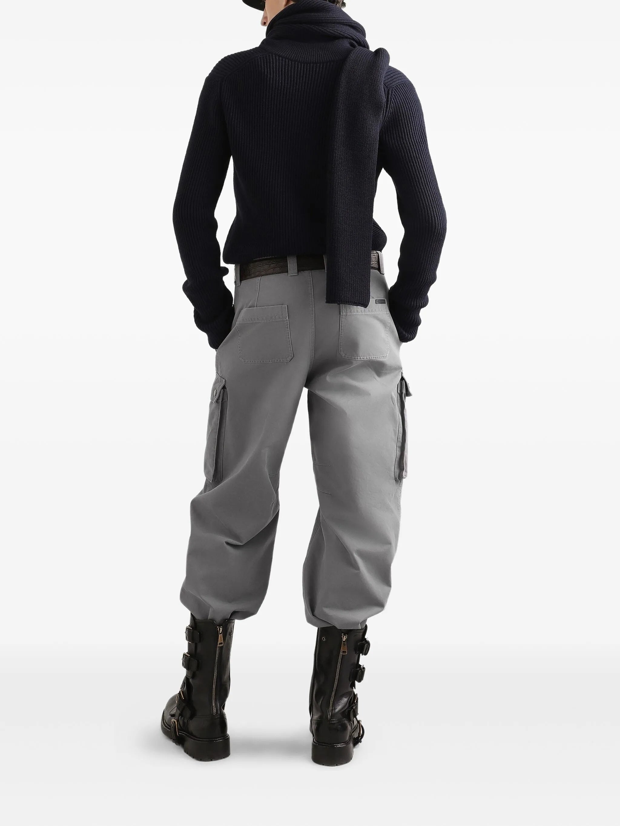 Black Ribbed Knit Half-Zip Wool Pullover