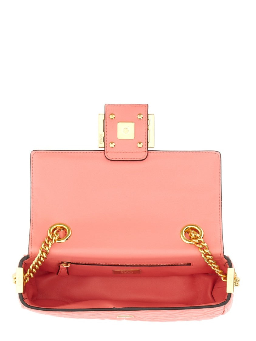 Textured Leather Midi Bag With Gold-Tone Chain Strap
