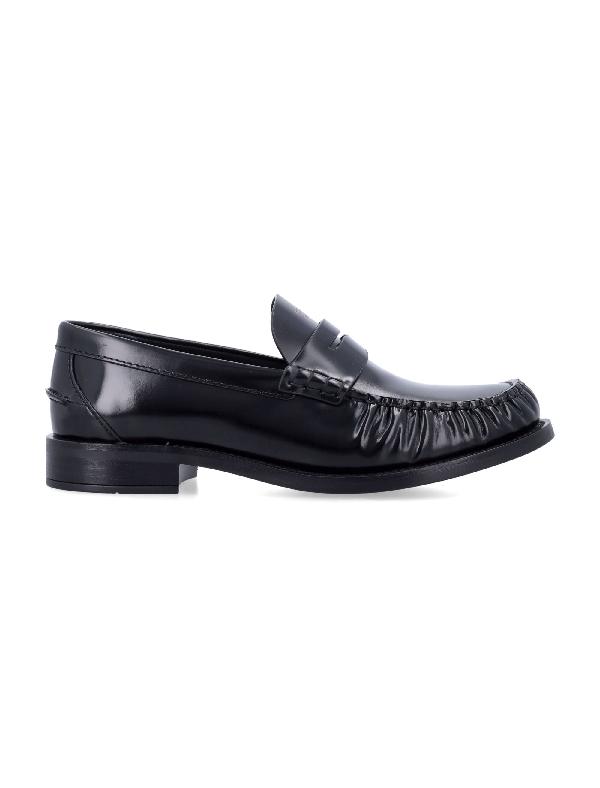 Brushed Leather Loafers with Gathered Toe Detail