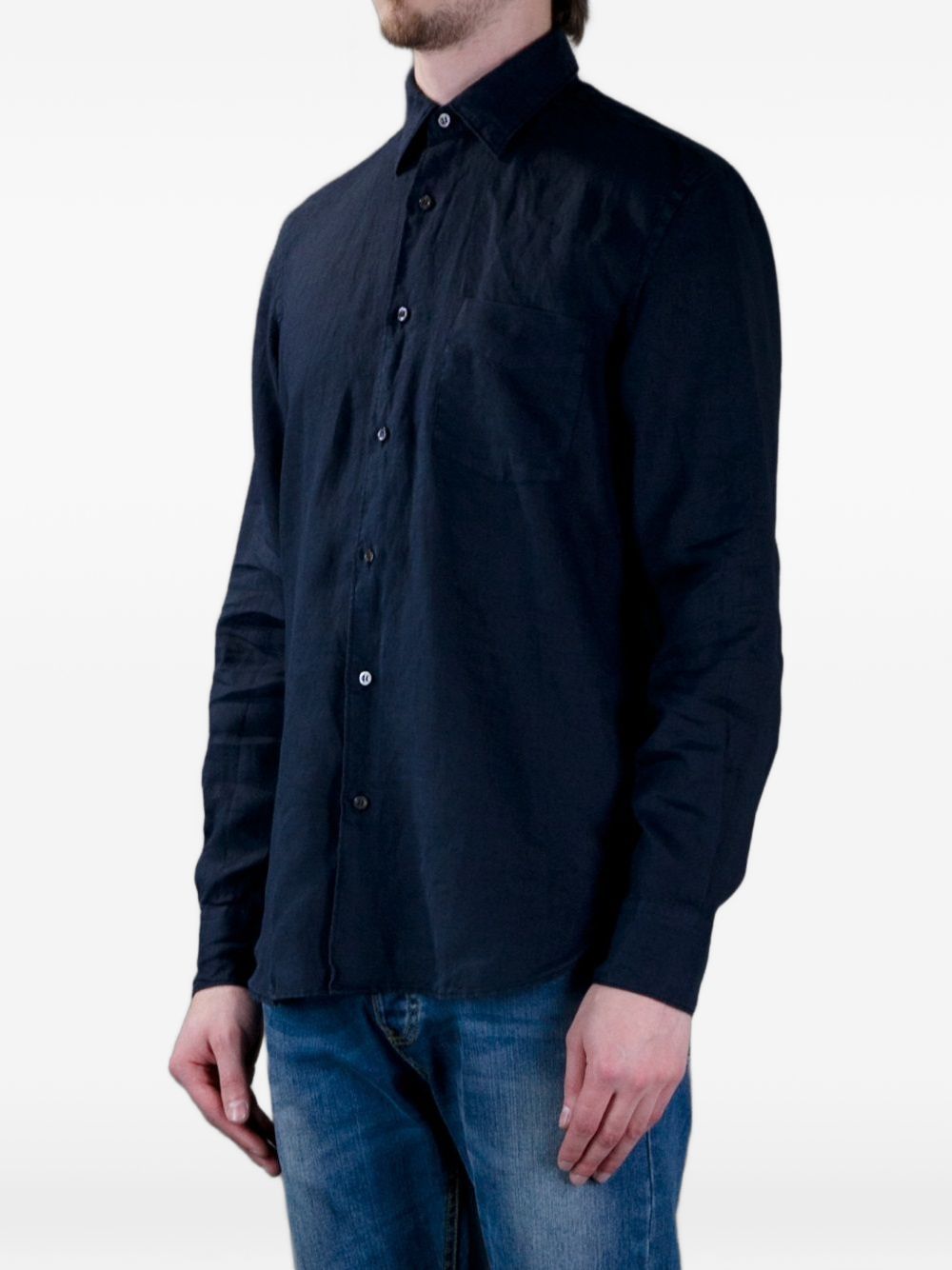 Linen Long-Sleeved Shirt with Classic Collar