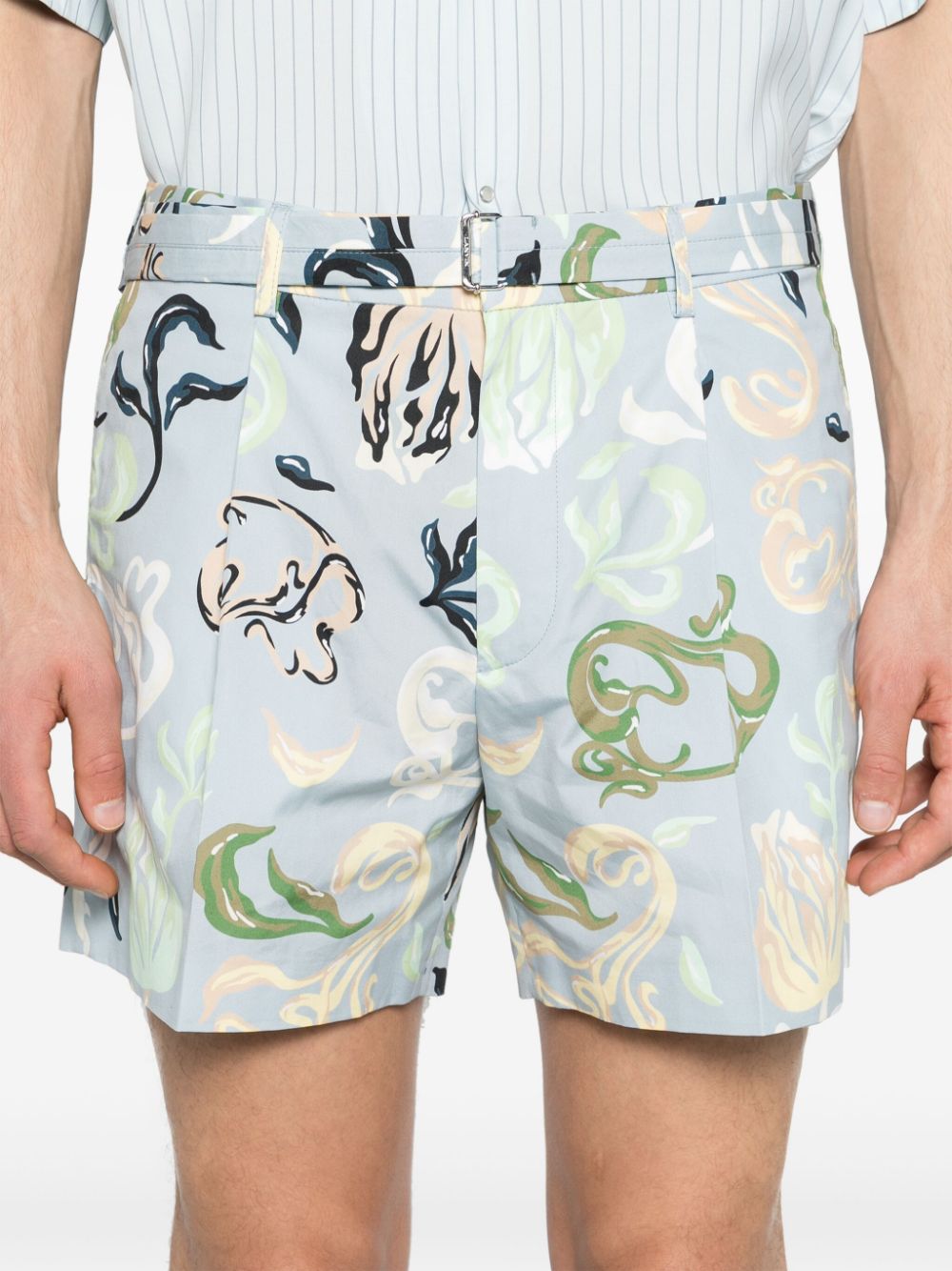 Thigh-Length Shorts with Abstract Multicolor Pattern