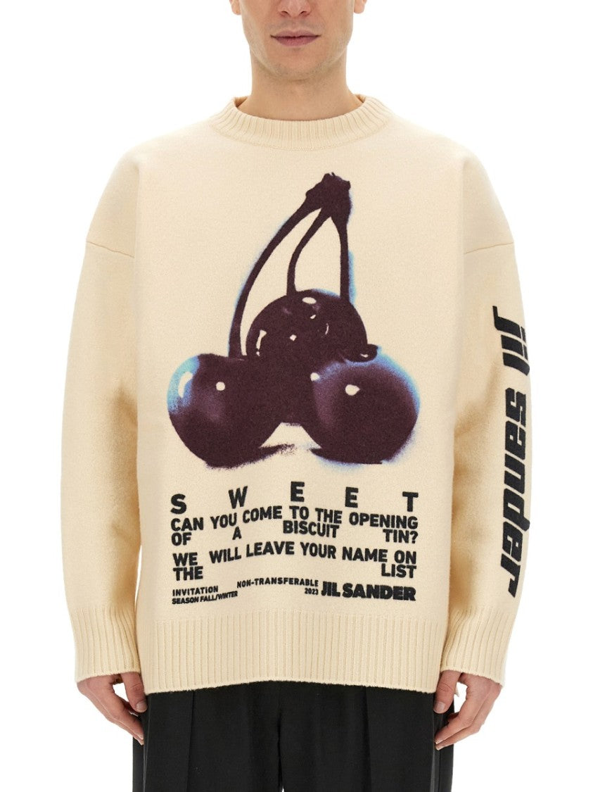 Playful Wool Knit Sweater With Cherry Embroidery
