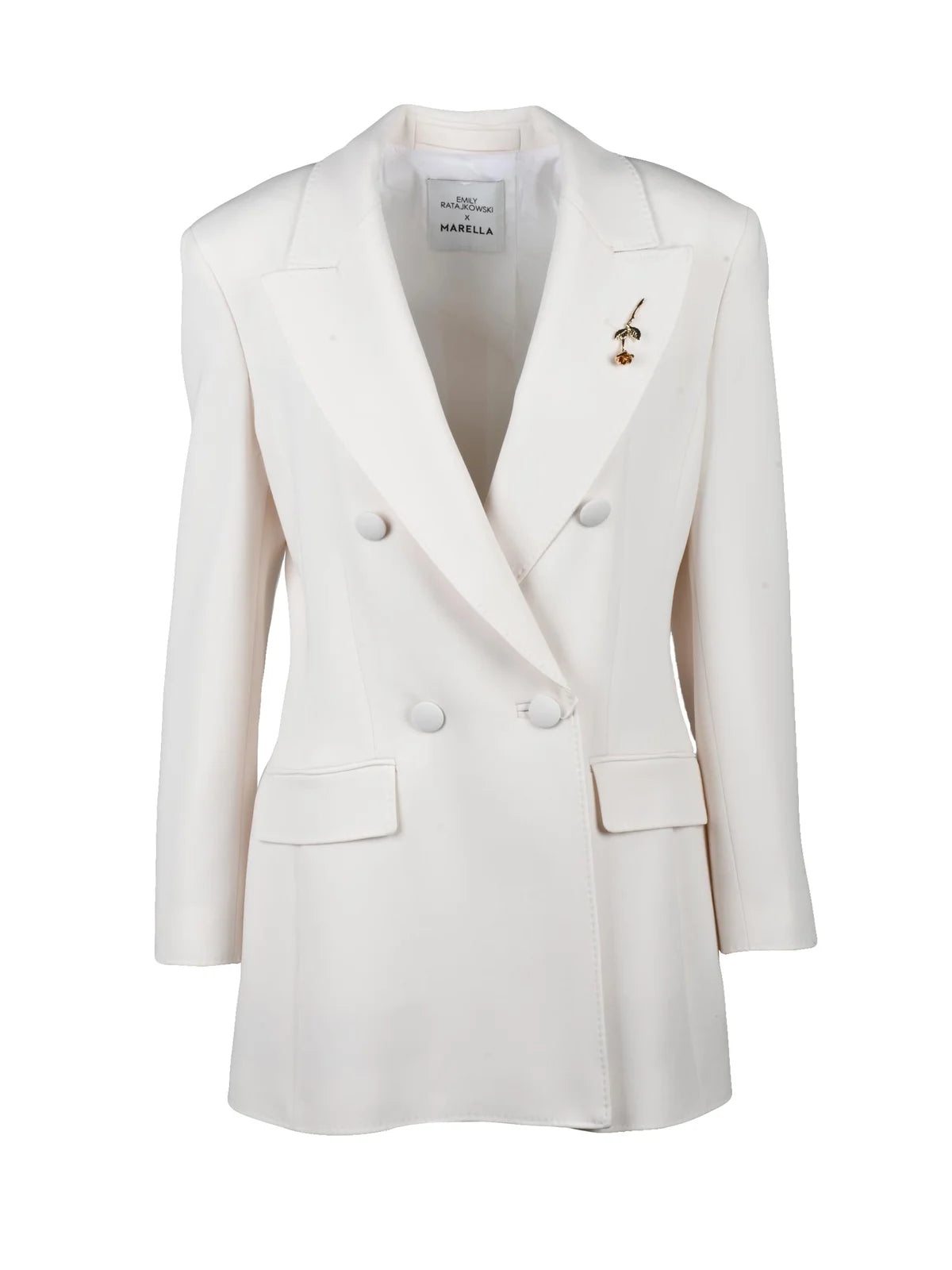White Triacetate Polyester Double-Breasted Jacket