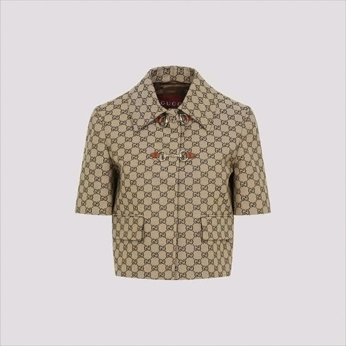 Boxy Silhouette Short-Sleeved Coat with Monogram Pattern