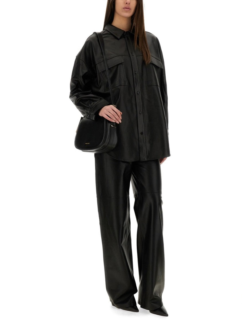 Button-Up Oversized Black Lamb Leather Jacket
