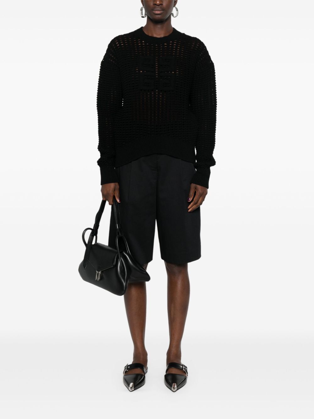 4G-Motif Fine Knit Sweater With Ribbed Trims