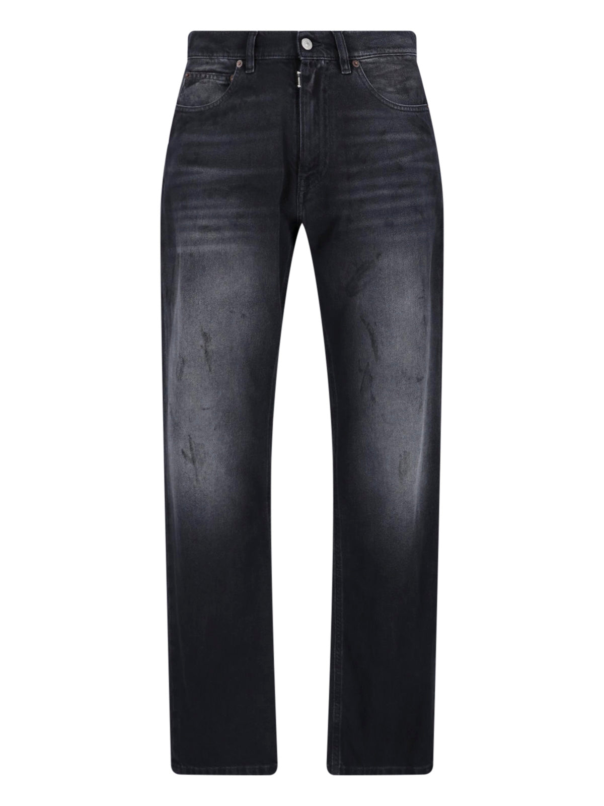 Black Straight Leg Textured Jeans