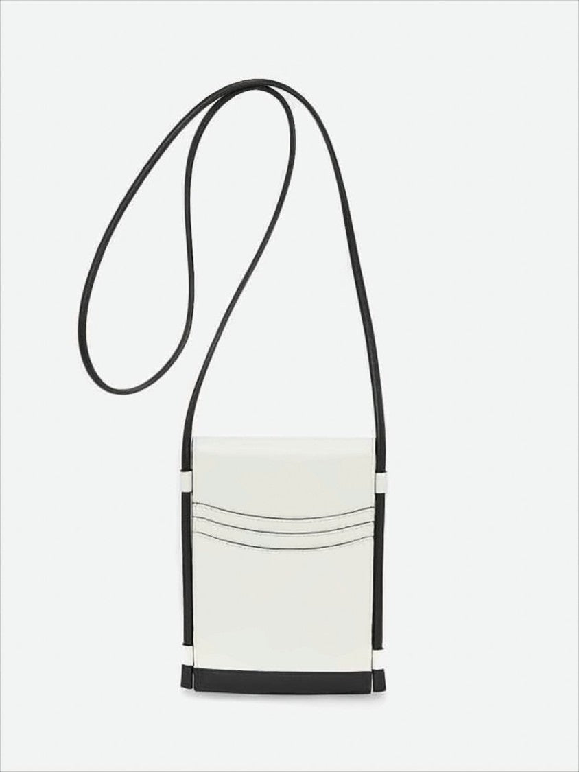 Compact White Leather Crossbody Bag with Black Accents
