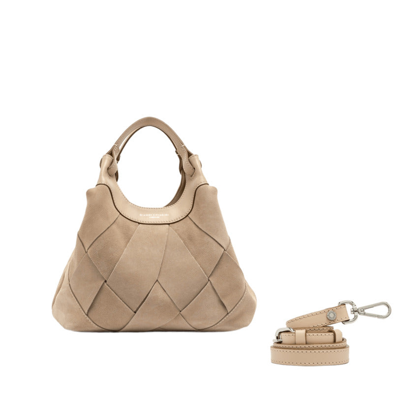 Geometric Suede Handbag with Leather Accents