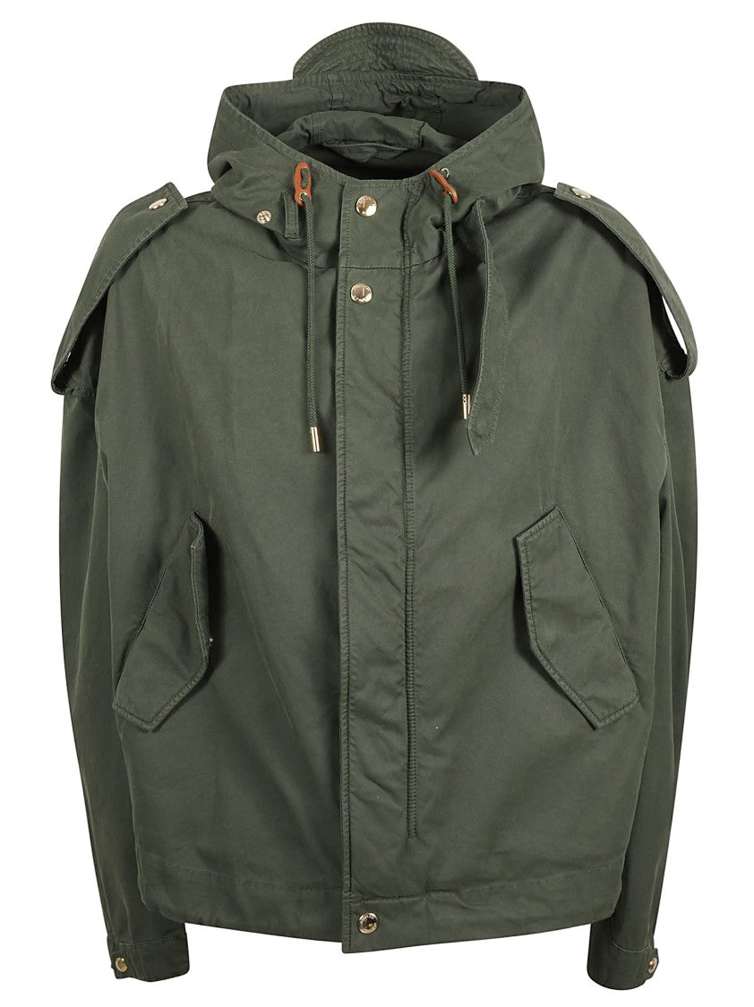 Relaxed-Fit Green Cotton Coat With Hood