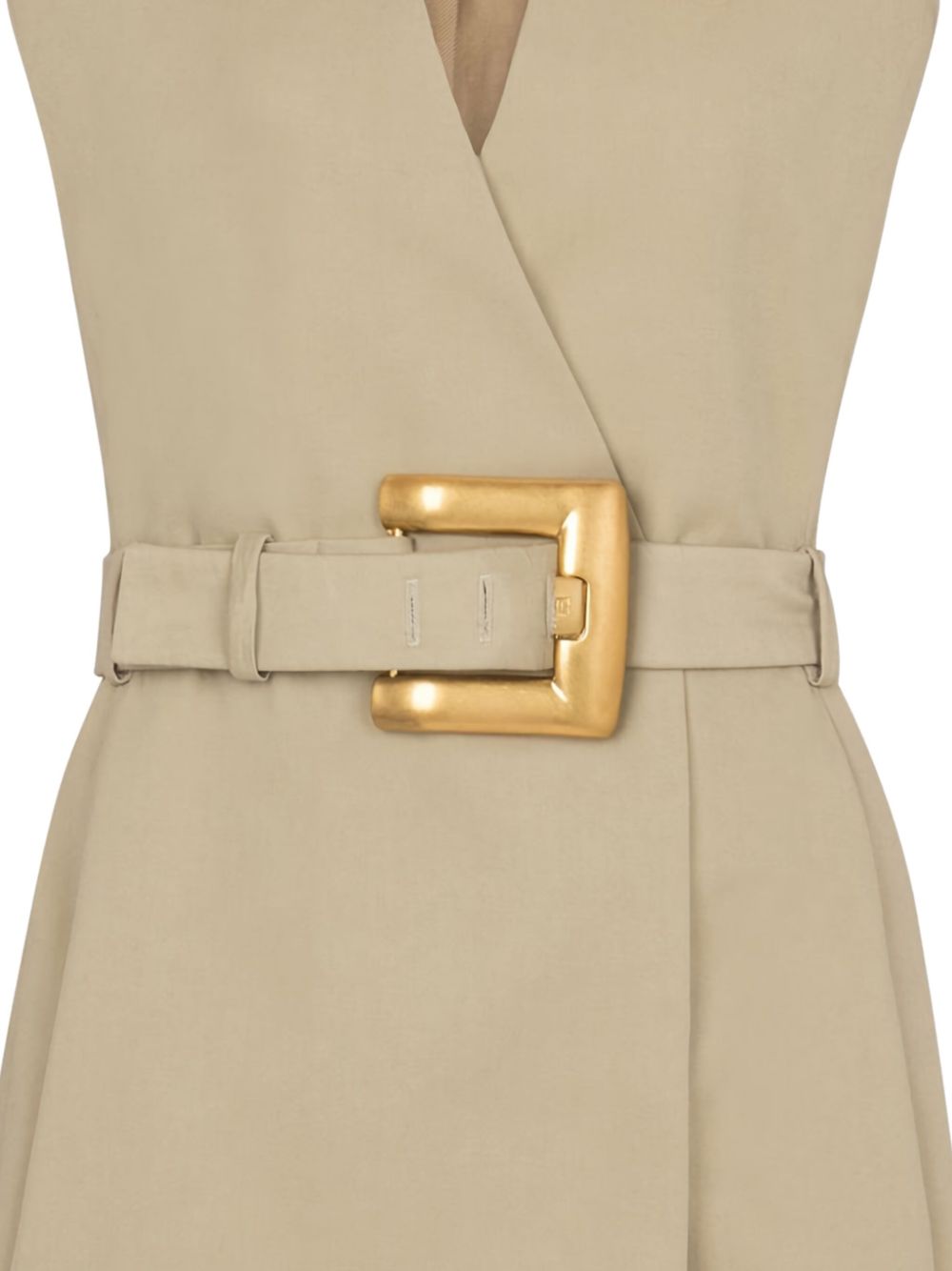 Structured Beige Cotton Gabardine Mini Dress