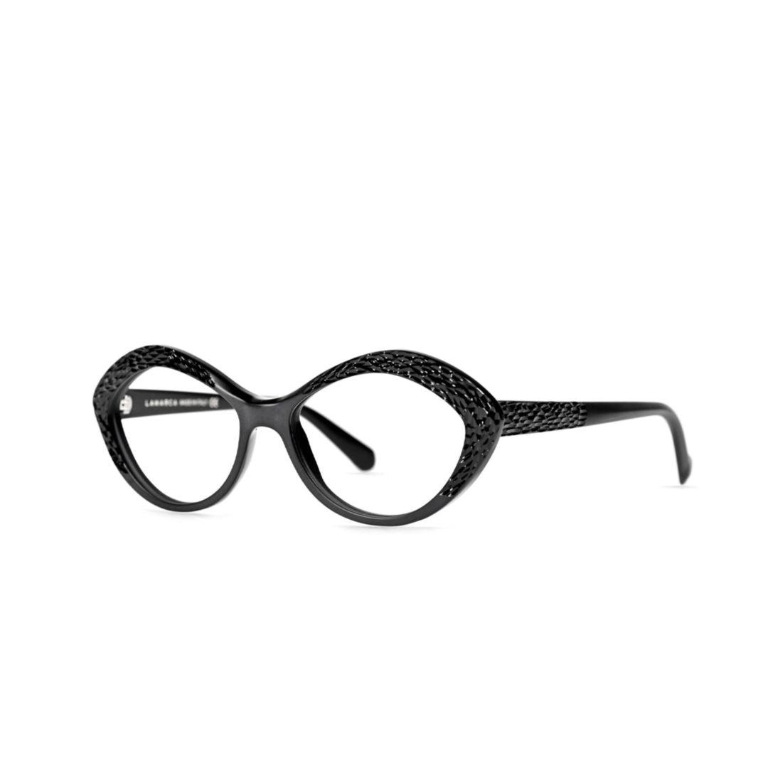 Ceselli 183 Glossy Black Cat-Eye Sunglasses with Textured Accents