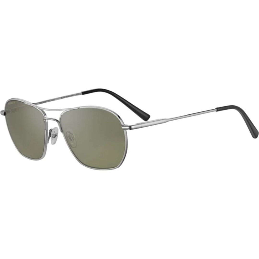 Lunger Angular Silver Metal Sunglasses with Olive Green Lenses