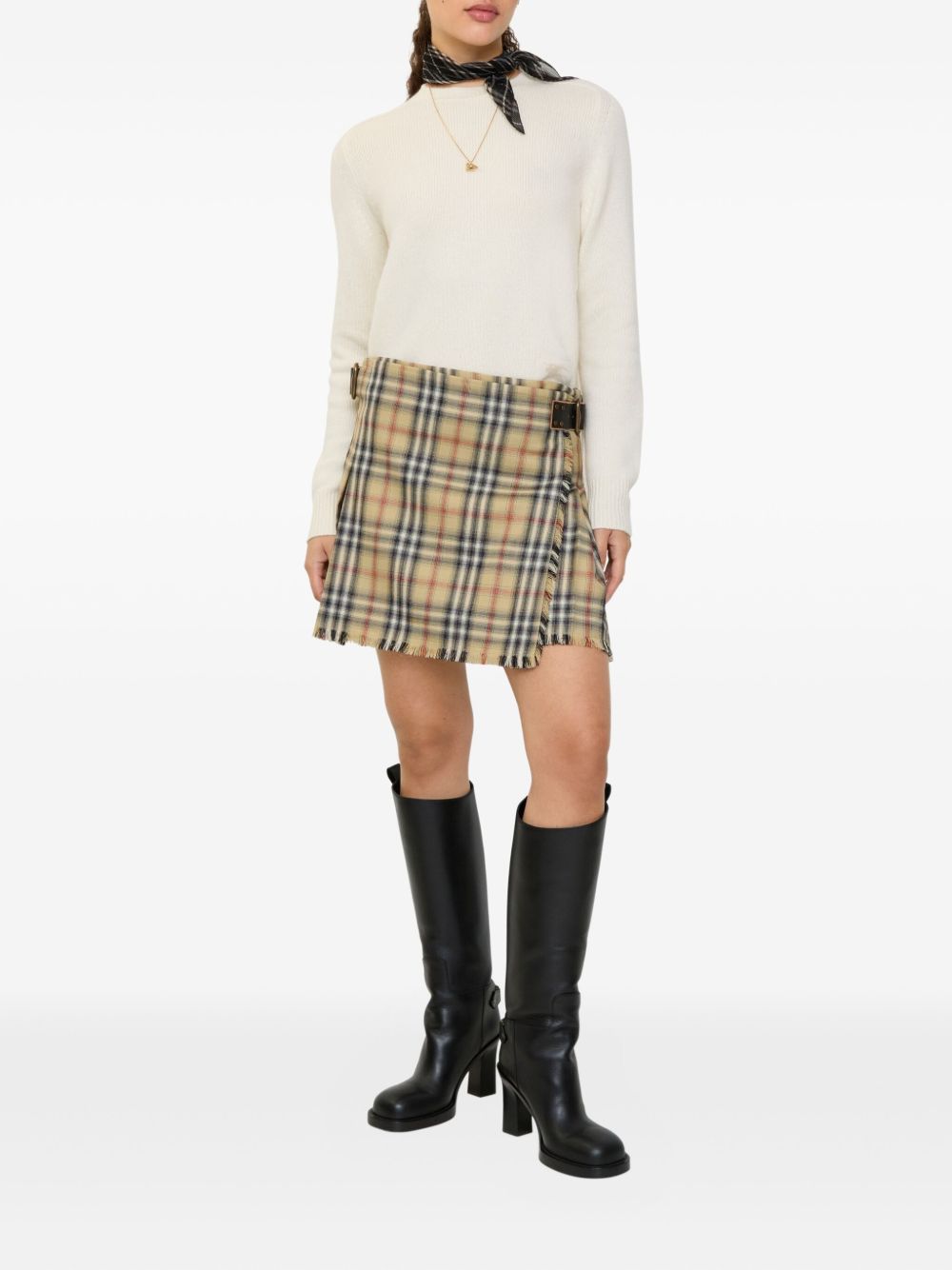 Wool Mini Skirt-Style Shorts With Tartan Pattern