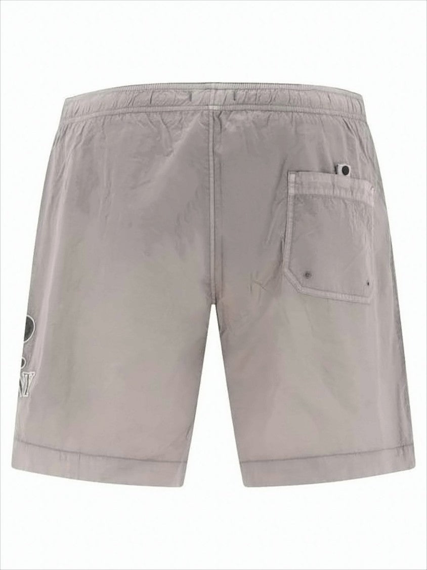 Straight-Cut Swim Shorts With Elastic Waistband And Tonal Embroidery