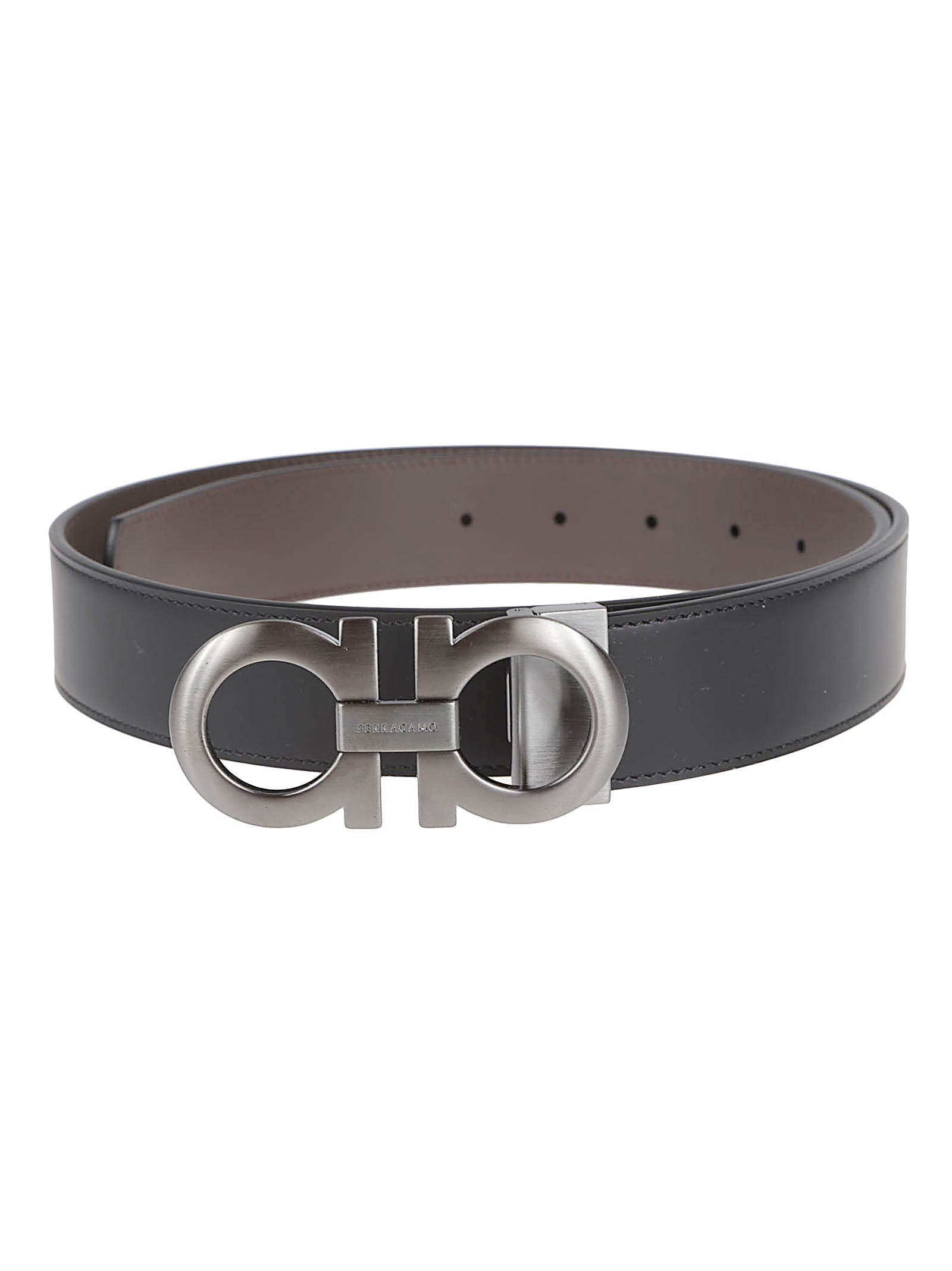 Reversible Calf Leather Belt with Brushed Gancini Buckle