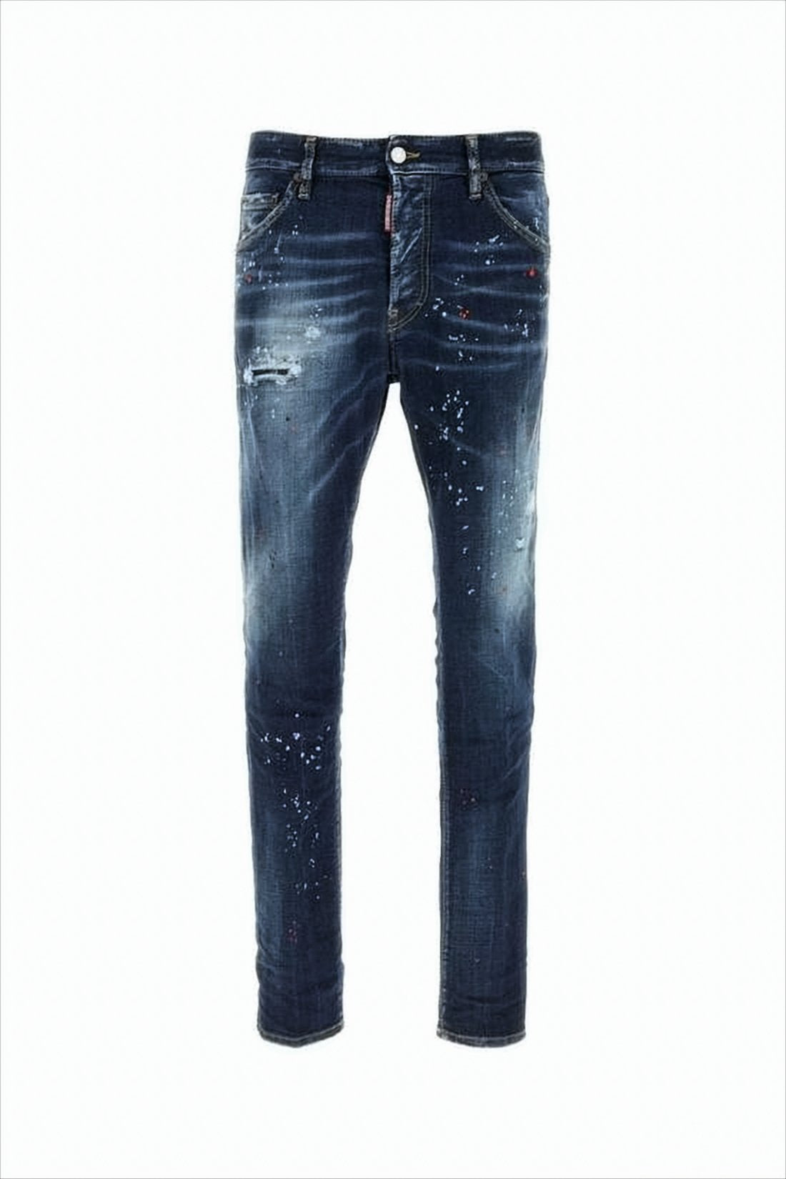 Distressed Dark Blue Slim Fit Denim Pants