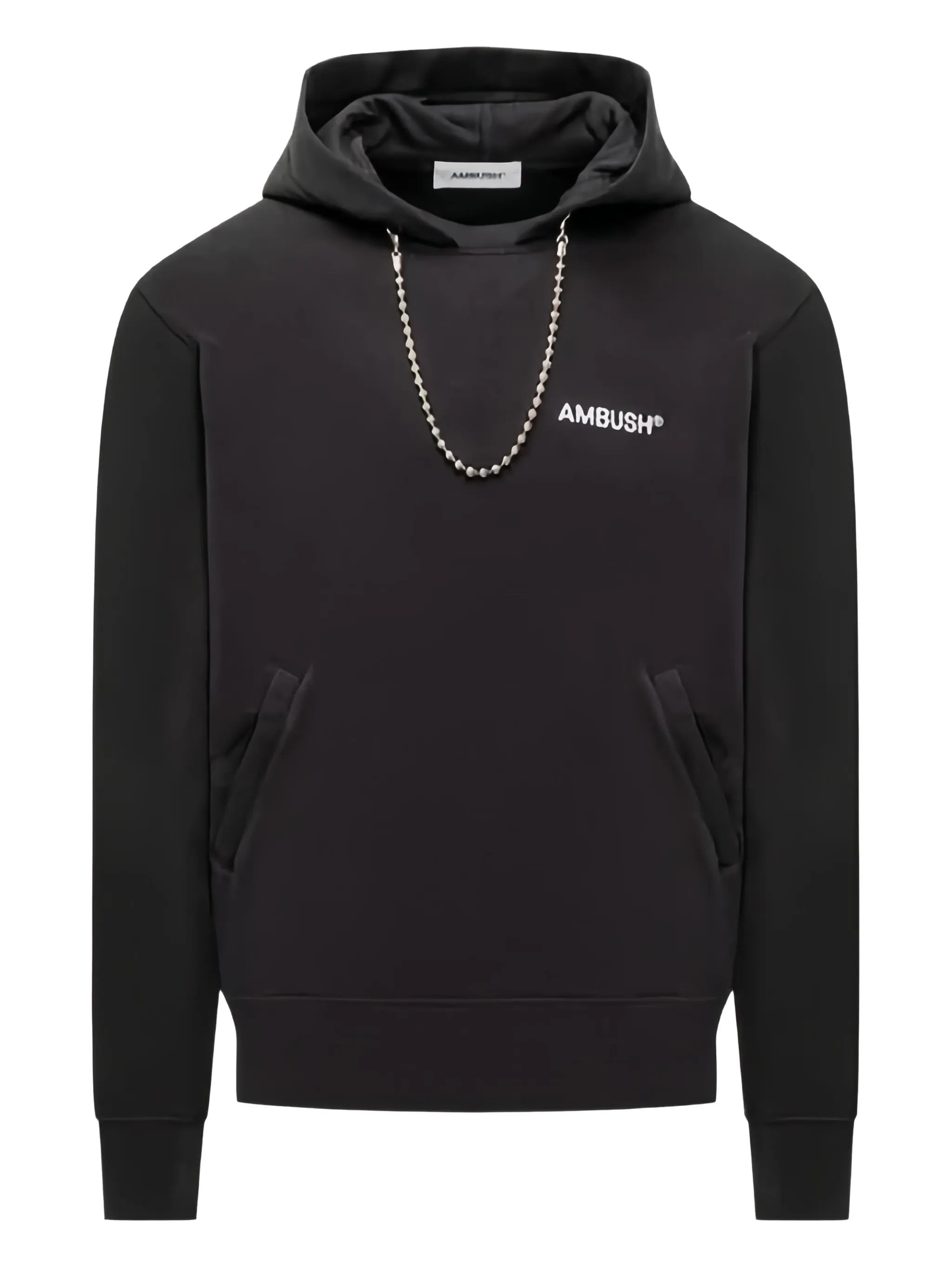 Black Ballchain Silver Detail Cotton Hoodie