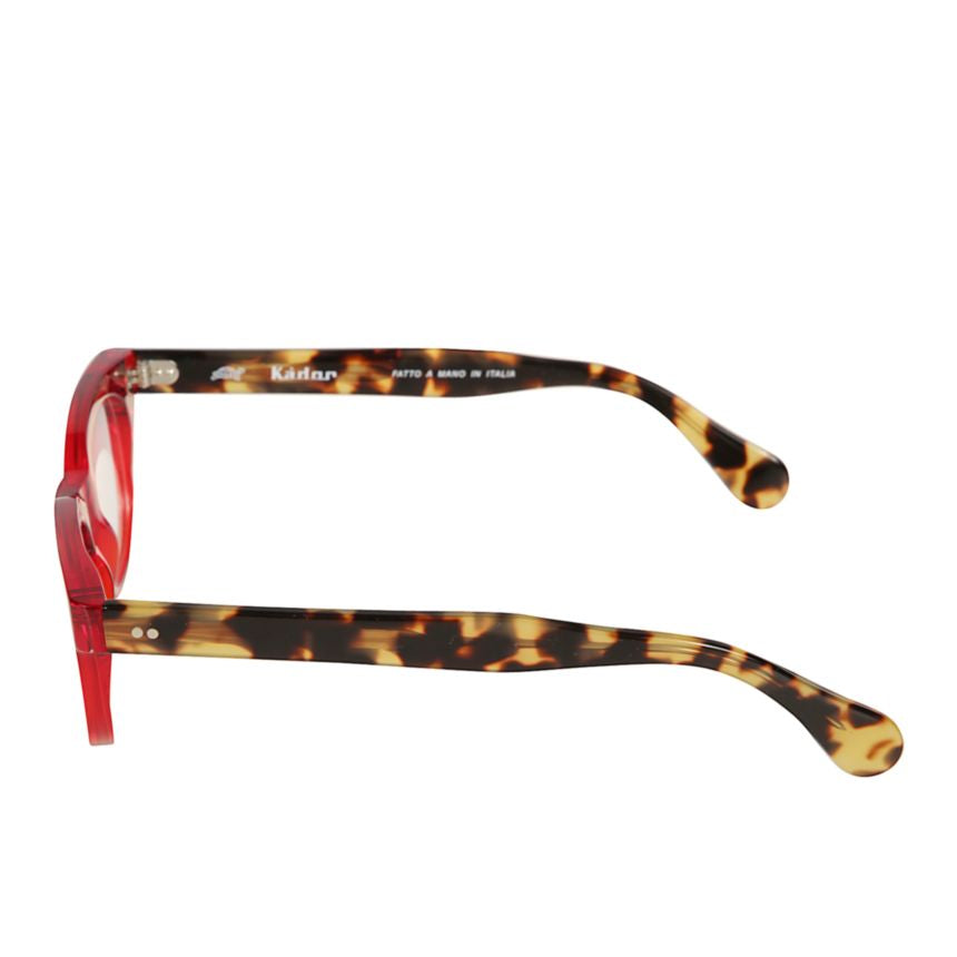 Kayo Translucent Red Rectangular Eyeglasses with Tortoiseshell Temples