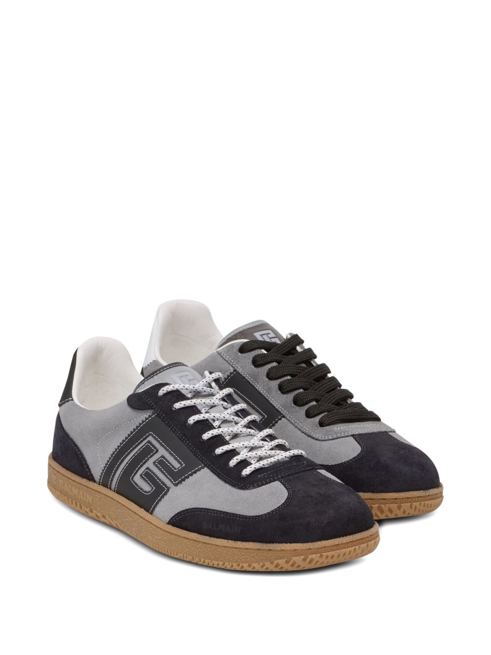 Grey Panelled Suede-Effect Lace-Up Sneakers