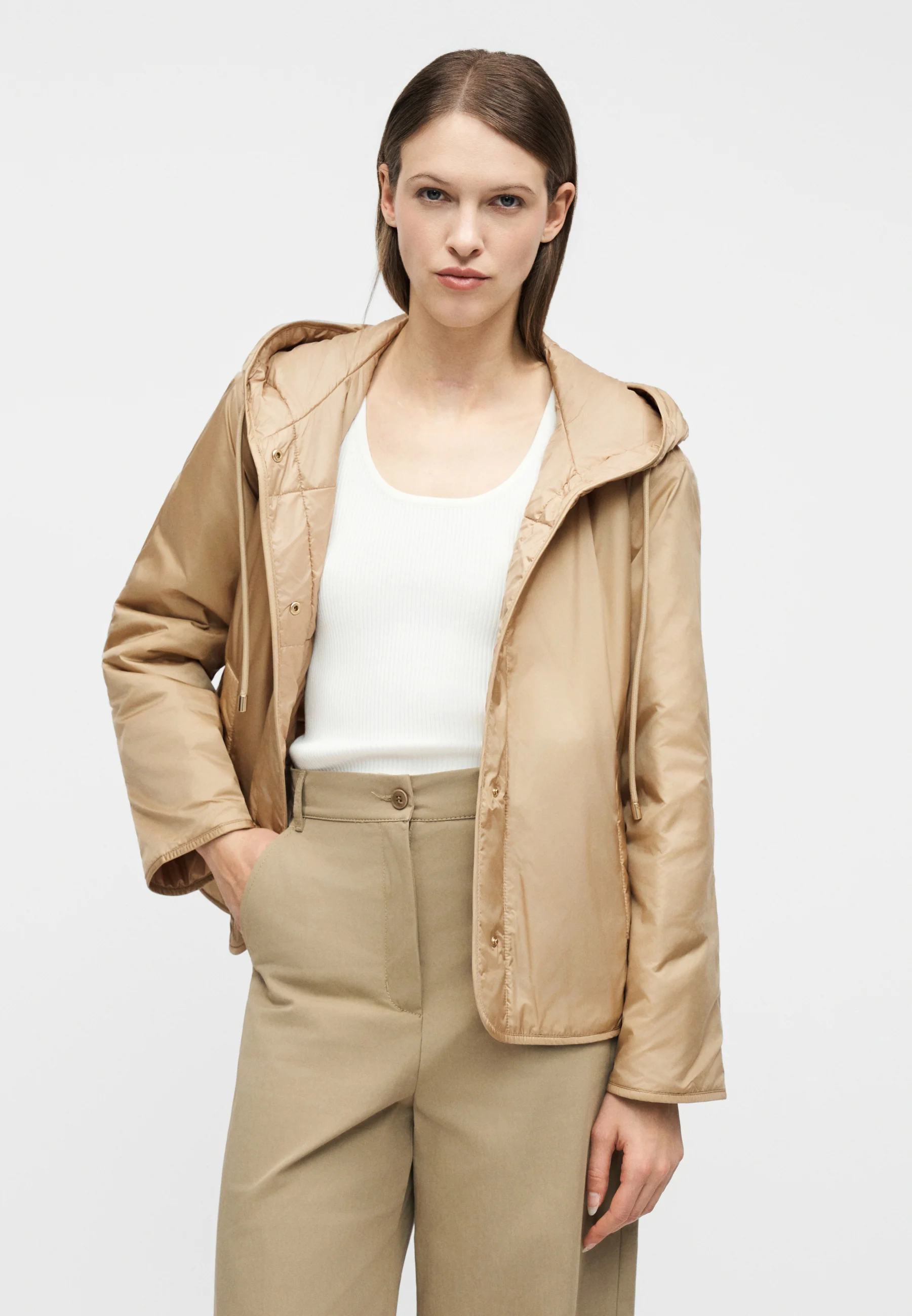 Beige Cotton Blend Casual Jacket